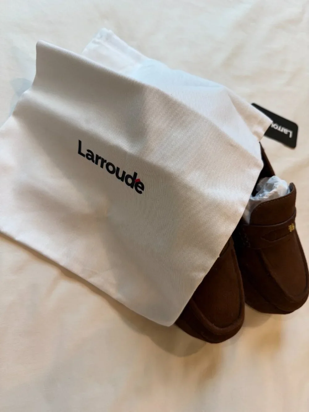 Larroudé Suki Platform/Flatform Loafer, Burnt Umber suede, size 8.5 (EU 38.5).